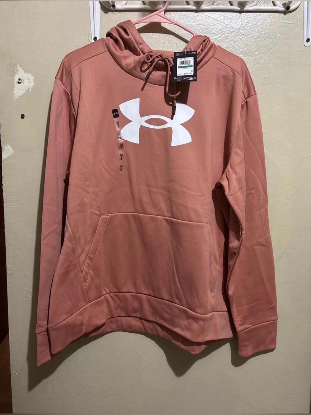 Under Armour Dusty Pink/Dark Orange Pullover Hoodie with White Logo